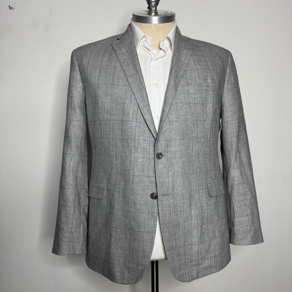 Jos‎ A Bank Tailored Fit Linen Wool Plaid Sport Coat Blazer Mens 46R